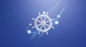 Gouvernail Kubernetes 3D entoure de cubes sur ciel bleu - Static Pods