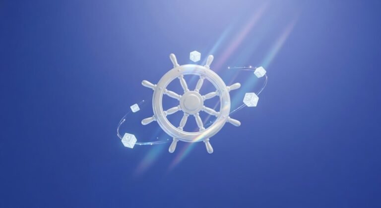 Gouvernail Kubernetes 3D entoure de cubes sur ciel bleu - Static Pods