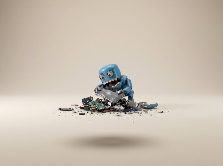 Configuration de Git - robot bleu qui configure un appareil sur fond clair