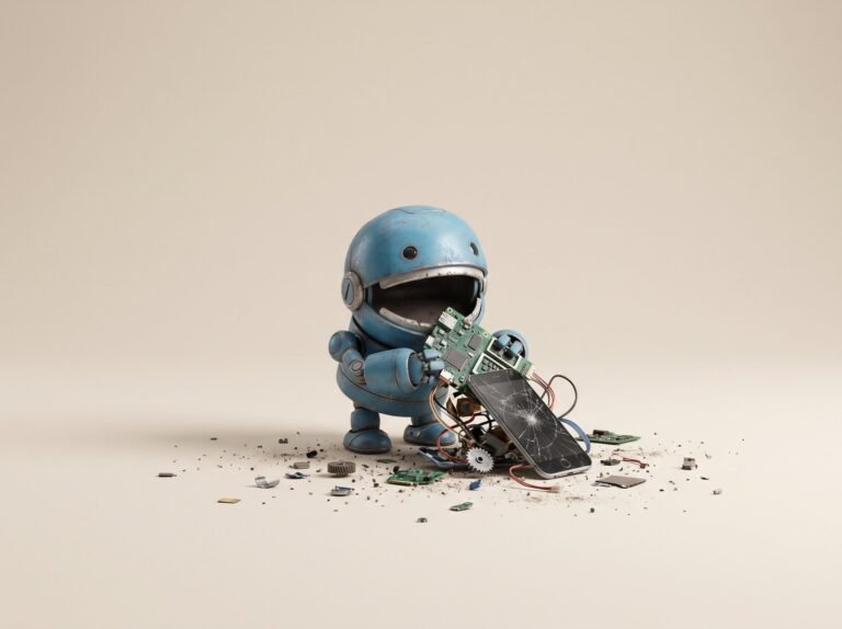 Agents self-hosted Azure DevOps - robot bleu qui assemble une machine sur fond beige