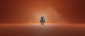 Commandes du workflow Git - petit robot bleu sur fond orange lumineux