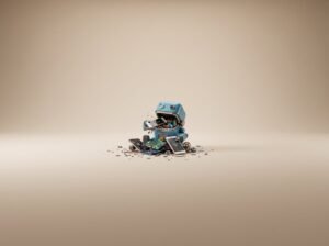 Projets Azure - petit robot bleu au travail sur fond beige
