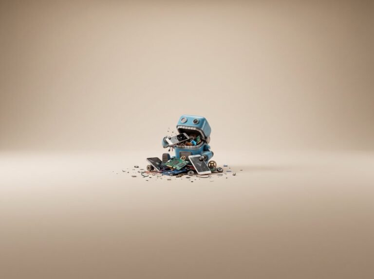 Projets Azure - petit robot bleu au travail sur fond beige