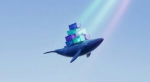 Baleine Docker 3D avec conteneurs lumineux sur ciel bleu - tester l'installation Docker