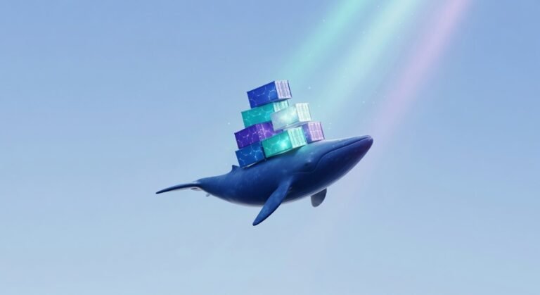 Baleine Docker 3D avec conteneurs lumineux sur ciel bleu - tester l'installation Docker