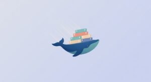 Baleine Docker en style plat sur fond bleu pastel - technologie sous-jacente de Docker