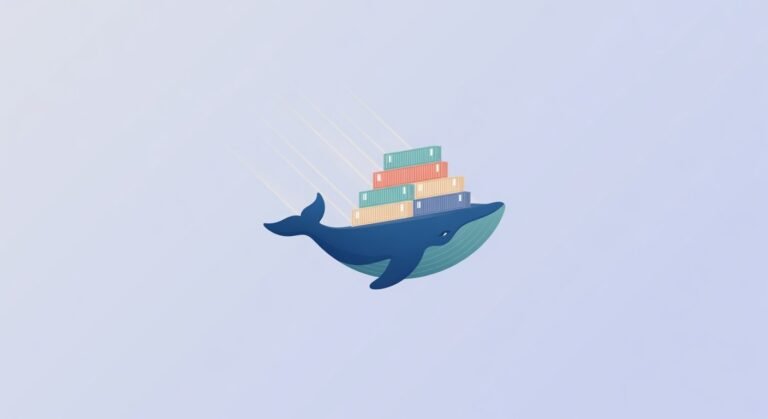 Baleine Docker en style plat sur fond bleu pastel - technologie sous-jacente de Docker