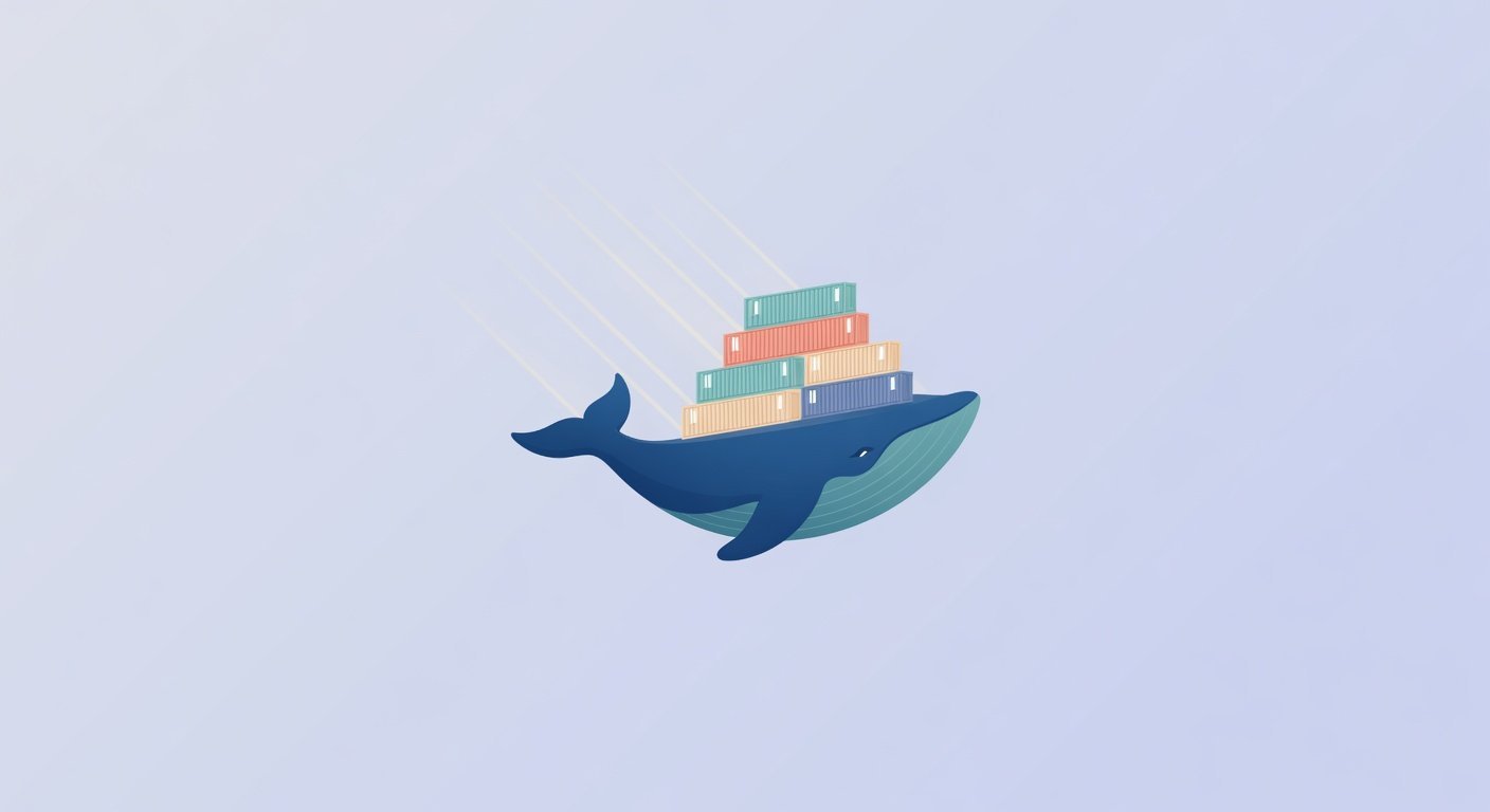 Baleine Docker en style plat sur fond bleu pastel - technologie sous-jacente de Docker