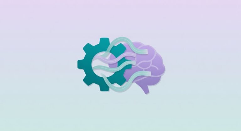 Engrenage et cerveau en style flat sur fond clair - idempotence