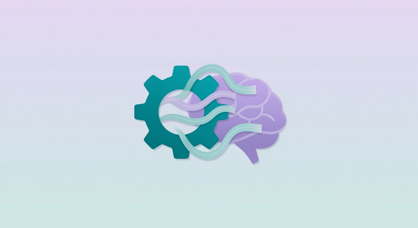 Engrenage et cerveau en style flat sur fond clair - idempotence
