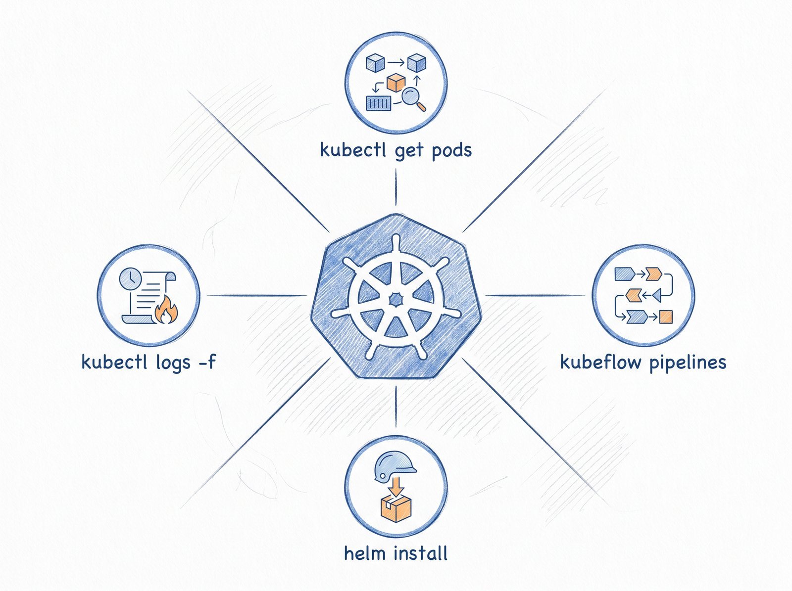 Diagramme Kubernetes avec kubectl get pods et helm install - affectation des Pods aux noeuds
