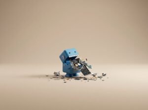 Methodologies SDLC - robot bleu de gestion de projet sur fond beige