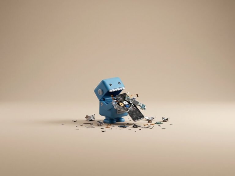 Methodologies SDLC - robot bleu de gestion de projet sur fond beige