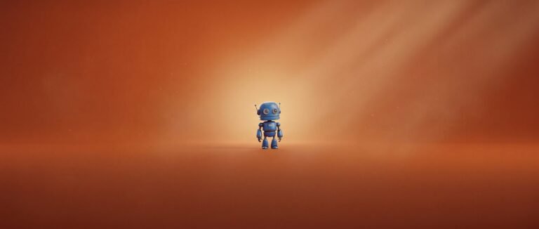Certification Azure DevOps - petit robot bleu sur fond orange lumineux
