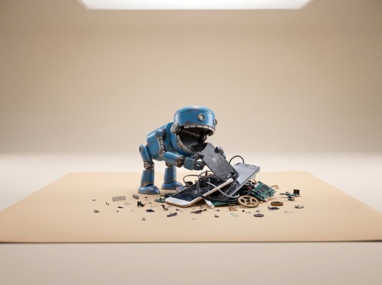Robot SRE en reparation sur fond beige - installation de Nagios
