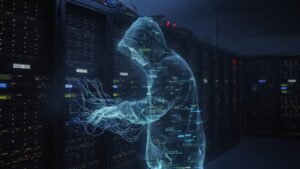 Silhouette de hacker spectral dans la machine - Network Policies Kubernetes