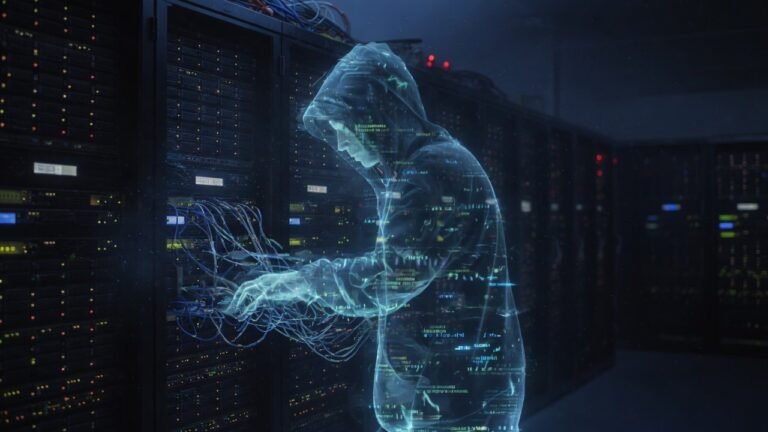 Silhouette de hacker spectral dans la machine - Network Policies Kubernetes