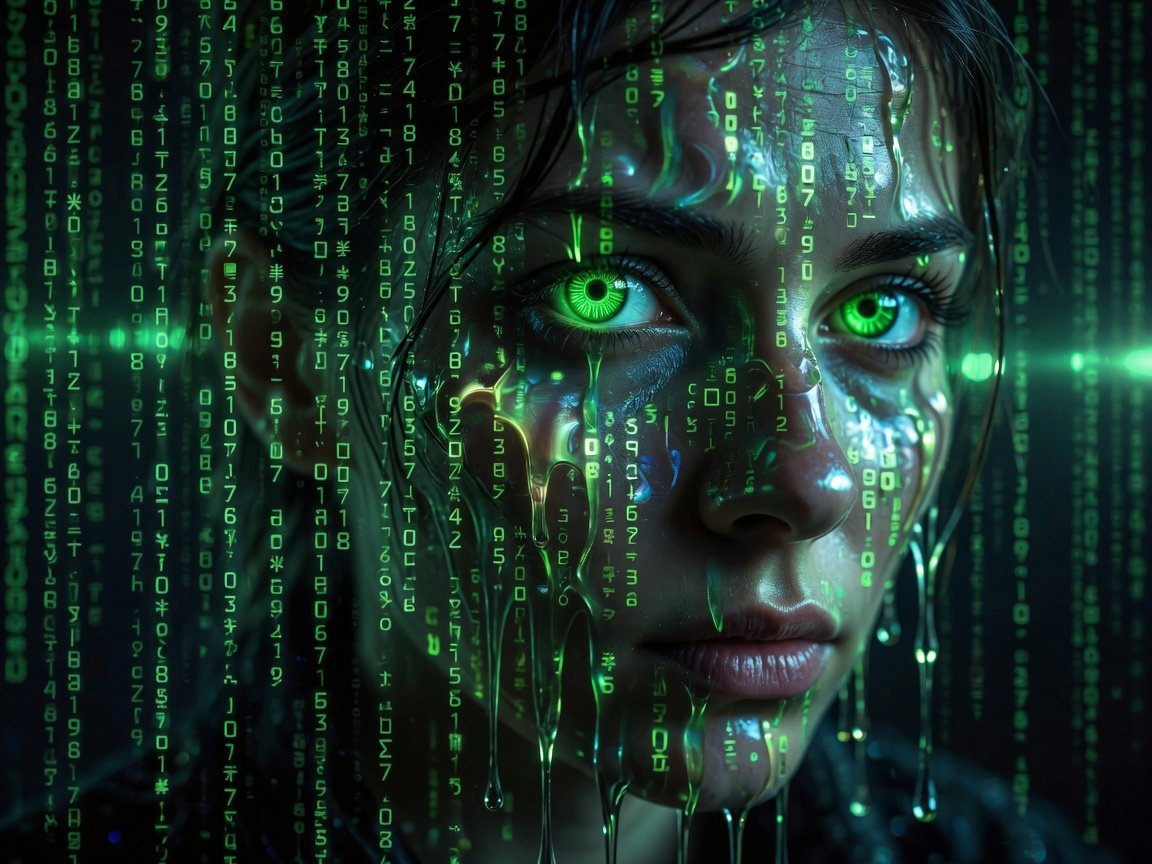Visage de hacker en code matriciel vert - Service Accounts Kubernetes